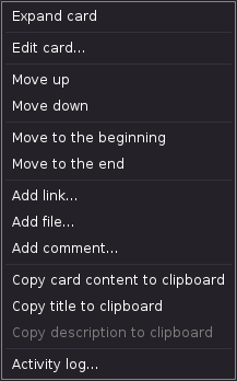 Kanban card's popup menu